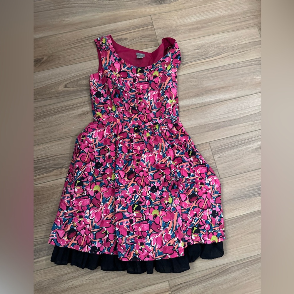 Ann Taylor Vibrant Pink Navy Floral Dress